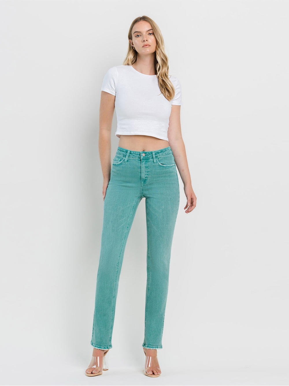 Flying Monkey High Rise Slim Straight Jeans Latino Bay Teal Green NWT 28